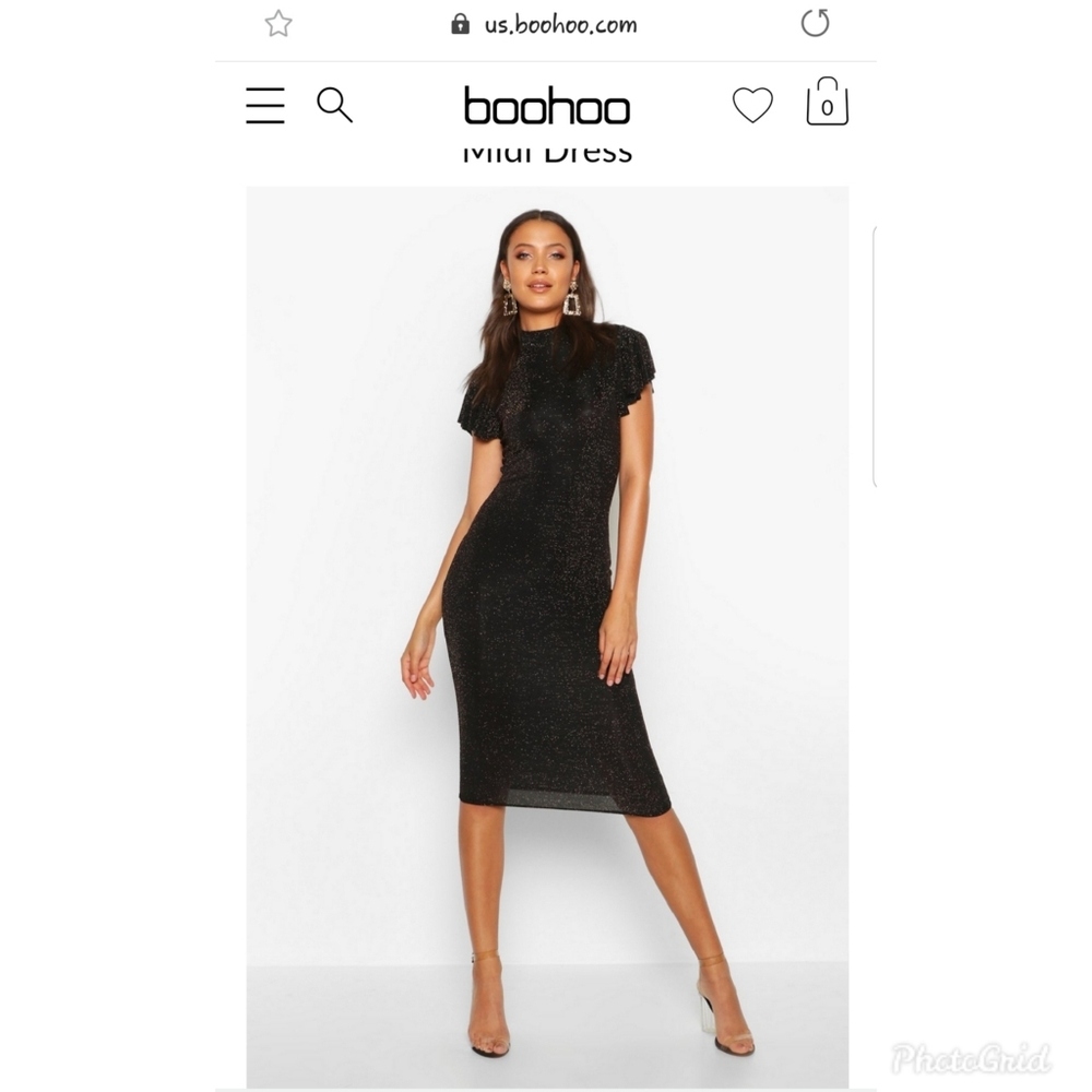 Tall Shimmer High Neck Angel Sleeve Midi Dress